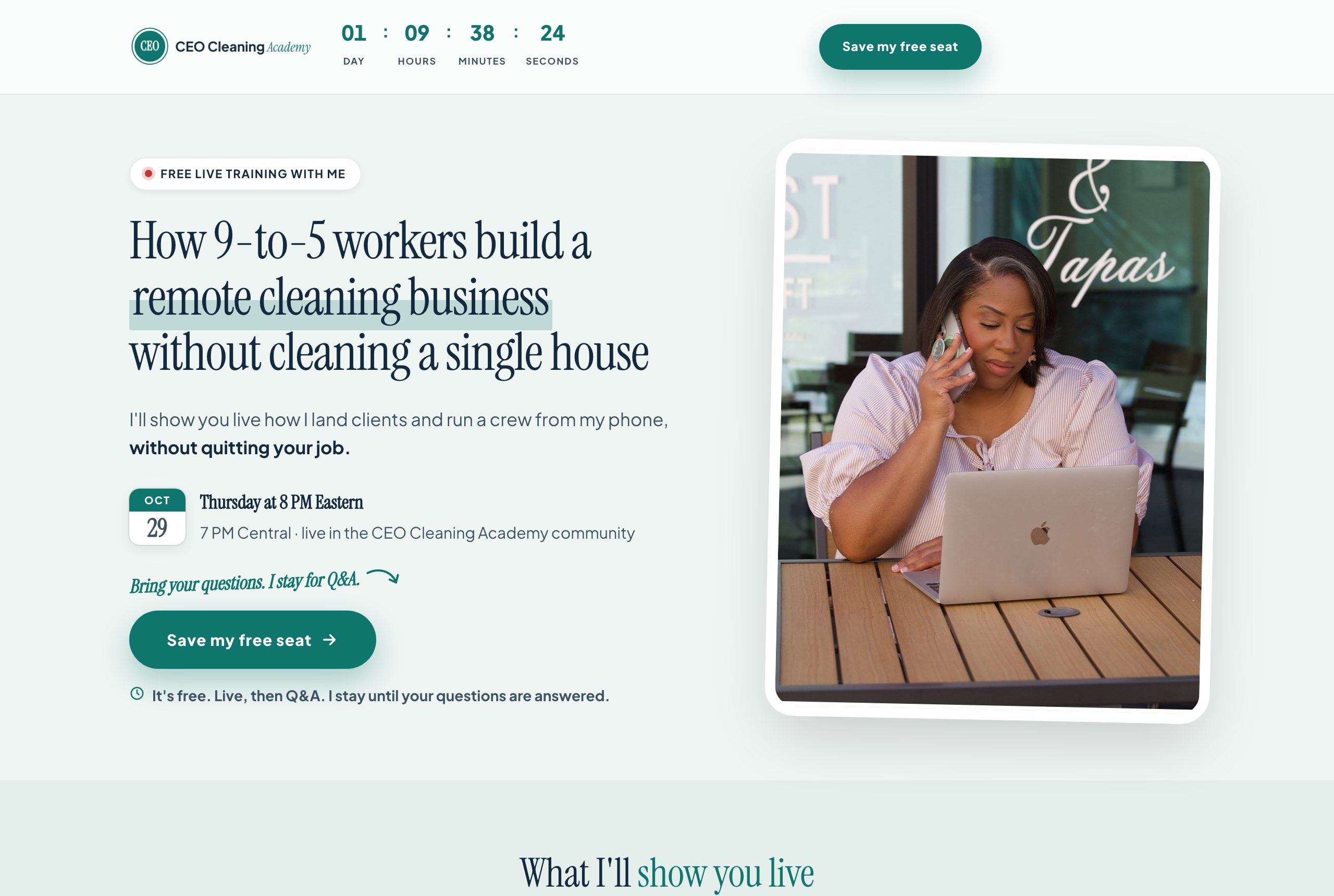 The CEO Cleaning Academy registration page